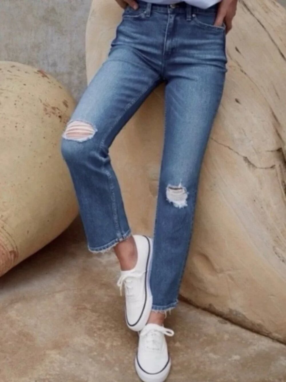 AYR The Yes Yes Yes Jeans Women's Size 27 Straight Leg Distressed Stretch Denim